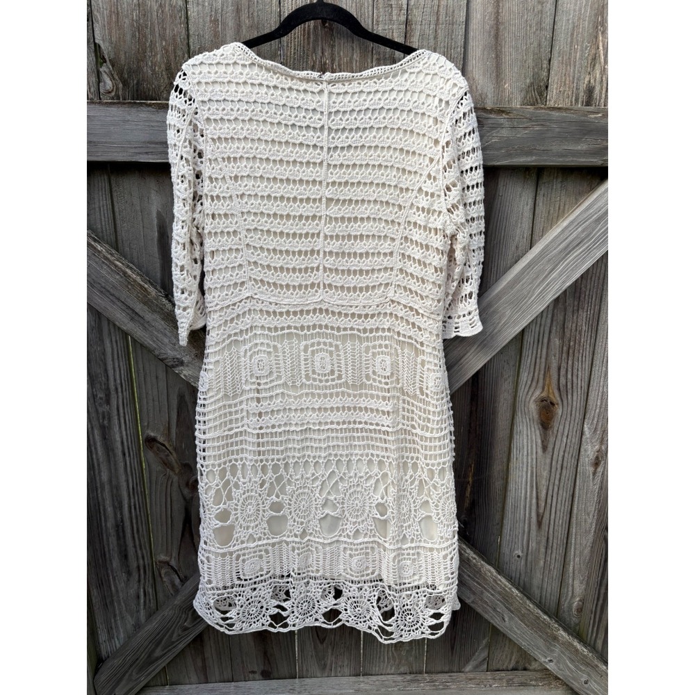Est. 1946 Womens Ivory Crochet Lace V-Neck Sheath‎ Dress Boho L Cream - Picture 4 of 10